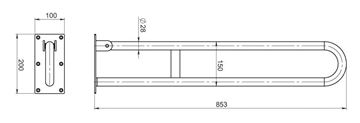 NOVASERVIS METALIA HELP sklopné madlo 853 mm, biela R66830,11 Technický nákres