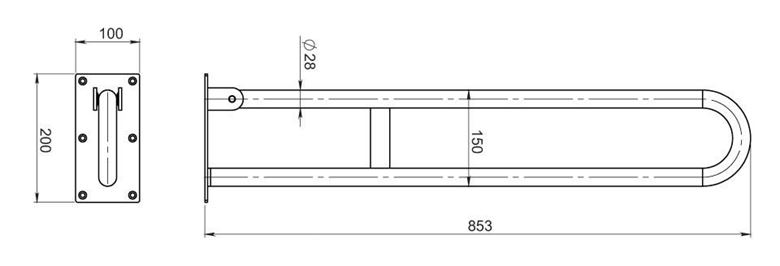 NOVASERVIS METALIA HELP sklopné madlo 853 mm, biela R66830,11 Technický nákres