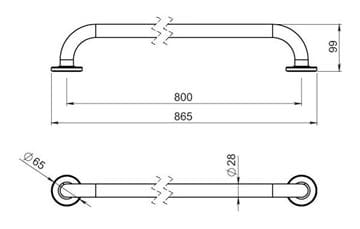 NOVASERVIS METALIA HELP madlo 865 mm, biela R6680,11 Technický nákres