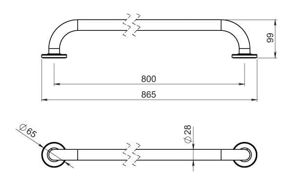 NOVASERVIS METALIA HELP madlo 865 mm, biela R6680,11 Technický nákres