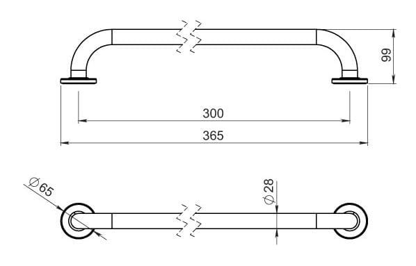 NOVASERVIS METALIA HELP madlo 365 mm, biela R6630,11 Technický nákres