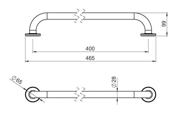 NOVASERVIS METALIA HELP madlo 465 mm, biela R6640,11 Technický nákres