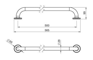 NOVASERVIS METALIA HELP madlo 565 mm, biela R6650,11 Technický nákres