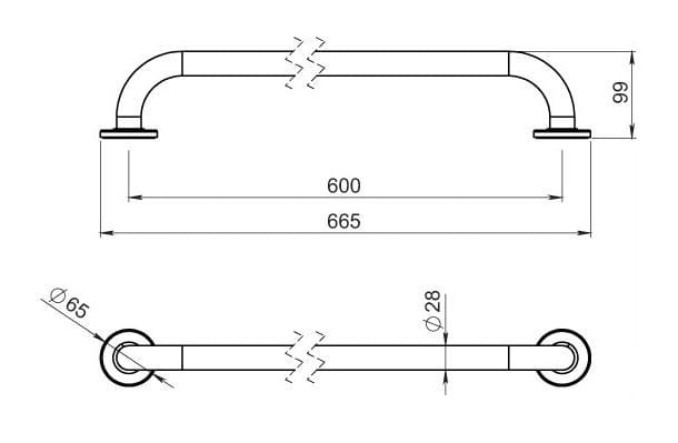 NOVASERVIS METALIA HELP madlo 600 mm, biela R6660,11 Technický nákres