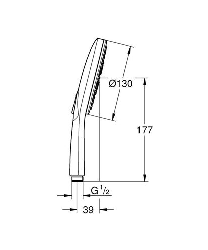 GROHE RAINSHOWER SMARTACTIVE 130 ručná sprcha pr. 130 mm, 3 prúdy, Water Saving, hard graphite 26574A00 Technický nákres