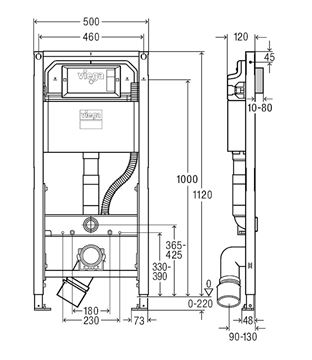 VIEGA PREVISTA DRY-WC 8521 montážny prvok pre WC 102 cm, so splachovacou nádržkou 3H 771997 Technický nákres