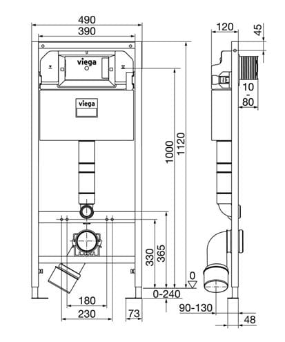 VIEGA PREVISTA DRY-WC 8524 montážny prvok pre WC 112 cm, so splachovacou nádržkou 3H 771973 Technický nákres