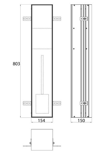 CONCEPT 300 nízka skrinka 15,3x15x80,3 cm, 1 dvierka, pánty vpravo, Push-open, s držiakom toaletného papiera, s WC štetkou, na obloženie 015-2078 Technický nákres
