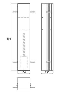 CONCEPT 300 nízka skrinka 15,3x15x80,3 cm, 1 dvierka, pánty vľavo, Push-open, s držiakom toaletného papiera, s WC štetkou, na obloženie 015-2071 Technický nákres