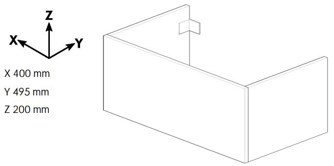 DŘEVOJAS DSD SZZ 40 nízka skrinka 40x50x20 cm, 1 zásuvka, Push-open, biela lesk/biela vysoký lesk 222529-T31 Technický nákres