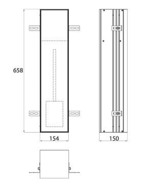 CONCEPT 300 nízka skrinka 15,4x15x65,8 cm, 1 dvierka, pánty vľavo, Push-open, s držiakom toaletného papiera, s WC štetkou, na obloženie 015-2079 Technický nákres