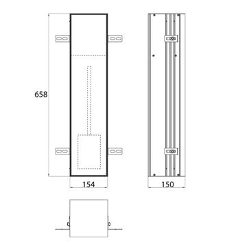 CONCEPT 300 nízka skrinka 15,4x15x65,8 cm, 1 dvierka, pánty vľavo, Push-open, s držiakom toaletného papiera, s WC štetkou, na obloženie 015-2073 Technický nákres