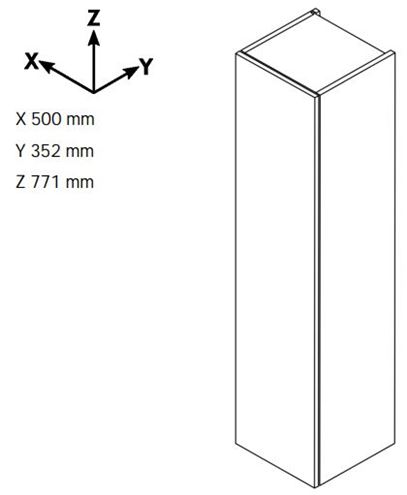 DŘEVOJAS SYD2 50 nízka skrinka 50x35,2x77,1 cm, 2 dvierka, úchytka chróm, lesklá biela/biela vysoký lesk 65020-T03 Technický nákres