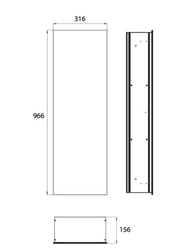 CONCEPT 300 nízka skrinka 31,6x15,6x96,6 cm, 1 dvierka, čierna/sklo 015-2066 Technický nákres