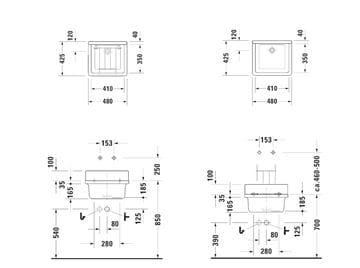 DURAVIT STARCK 3 výlevka 48 cm 0313480000 Technický nákres