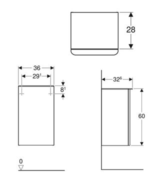 GEBERIT SMYLE SQUARE nízka skrinka 36x32, 6x60 cm, 1 dvierka, pánty vľavo, matná lávová 500.360.JK.1 Technický nákres