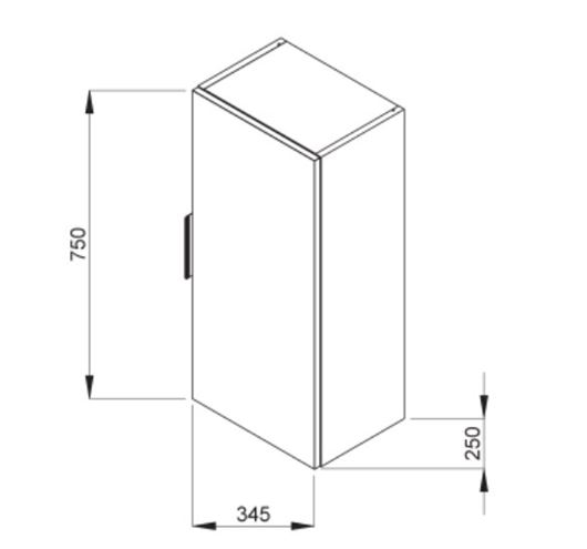 JIKA CUBE nízka skrinka 34,5x25x75 cm, 1 dvierka, biela H4537111763001 Technický nákres