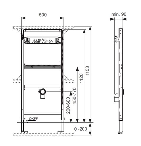 TECE PROFIL montážny rám pre pisoár 115,3 cm 9320010 Technický nákres