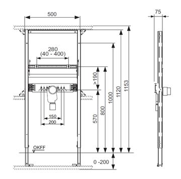 TECE PROFIL montážny rám pre umývadlo 112 cm 9310004 Technický nákres