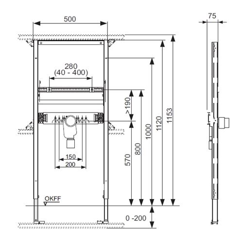 TECE PROFIL montážny rám pre umývadlo 112 cm 9310004 Technický nákres