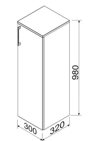 CONCEPT 250 nízka skrinka 30x32x98 cm, 1 dvierka, biela PTA-012 Technický nákres
