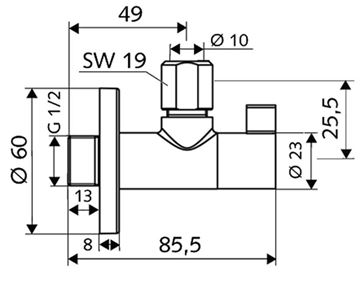 SCHELL WING rohový ventil 1/2"x3/8", chróm 053920699 Technický nákres