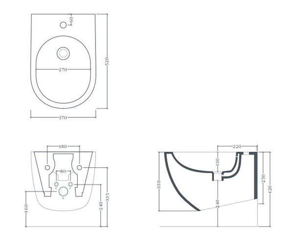 ARTCERAM FILE 2.0 závesný bidet, lesklá biela  FLB001 01,30 Technický nákres