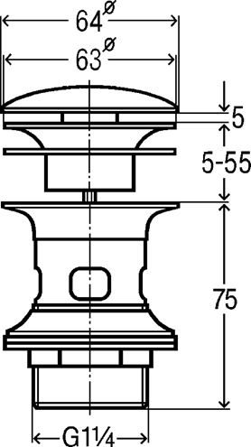 VIEGA VISIGN V1 5433 umývadlový výpust, click-clack, s prepadom, chróm 492601 Technický nákres