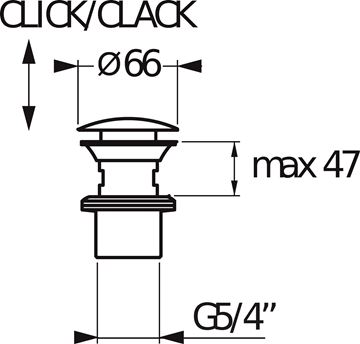 JIKA CUBITO PURE umývadlový výpust, click-clack, s prepadom, chróm H3917100040001 Technický nákres
