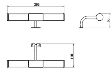 JIKA HORIZON svietidlo na zrkadlo G5, 33 W, 265 mm, chróm H4943010390001 Technický nákres