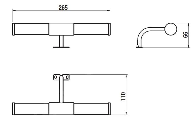 JIKA HORIZON svietidlo na zrkadlo G5, 33 W, 265 mm, chróm H4943010390001 Technický nákres