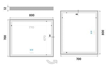 NIMCO ZP 13000 zrkadlo 80x70 cm, reverzibilné, s osvetlením, s reguláciou stmievania a teploty svetla, s dvoma senzormi ZP 13003VX Technický nákres