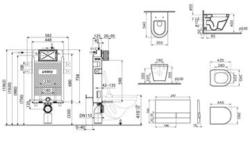 VITRA INTEGRA závesné WC s montážnym prvkom RENOVMODUL, sedátko, biele tlačidlo PT1.ALKF-KK.W.27 Technický nákres