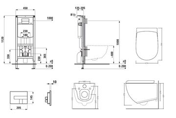 ARTCERAM FILE 2.0 závesné WC s montážnym prvkom Laufen Ineo, Rimless splachovanie, SoftClose sedátko, chrómové tlačidlo PT3.LADF-RSC.CR.18 Technický nákres