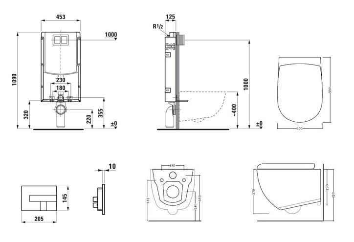 ARTCERAM FILE 2.0 závesné WC s montážnym prvkom Laufen Ineo TW102, Rimless splachovanie, SoftClose sedátko, chrómové tlačidlo PT3.LAKF-RSC.CR.17 Technický nákres