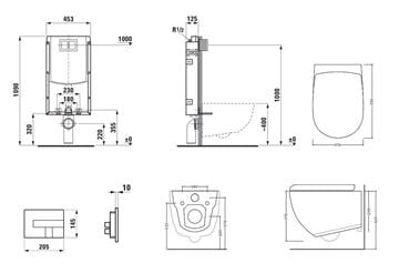 ARTCERAM FILE 2.0 závesné WC s montážnym prvkom Laufen Ineo TW102, Rimless splachovanie, SoftClose sedátko, chrómové tlačidlo PT3.LAKF-RSC.CR.17 Technický nákres