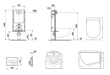 ARTCERAM FILE 2.0 závesné WC s montážnym prvkom Laufen Ineo TW102, Rimless splachovanie, SoftClose sedadlo, chrómové tlačidlo PT3.LAKF-RSC.CR.19 Technický nákres
