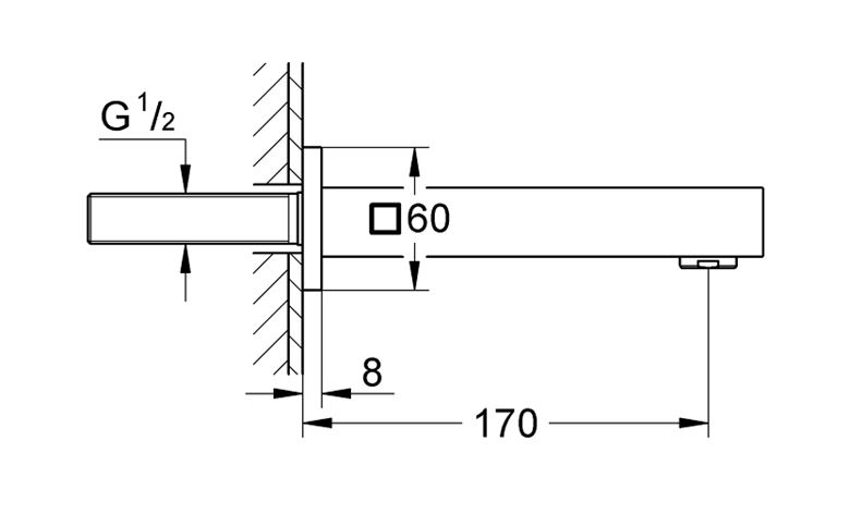 GROHE EUROCUBE vaňový vpust, chróm 13303000 Technický nákres