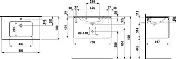 LAUFEN PRO S skrinka s umývadlom 80x50x46 cm, 1 zásuvka, lesklá biela H8609634751041 Technický nákres