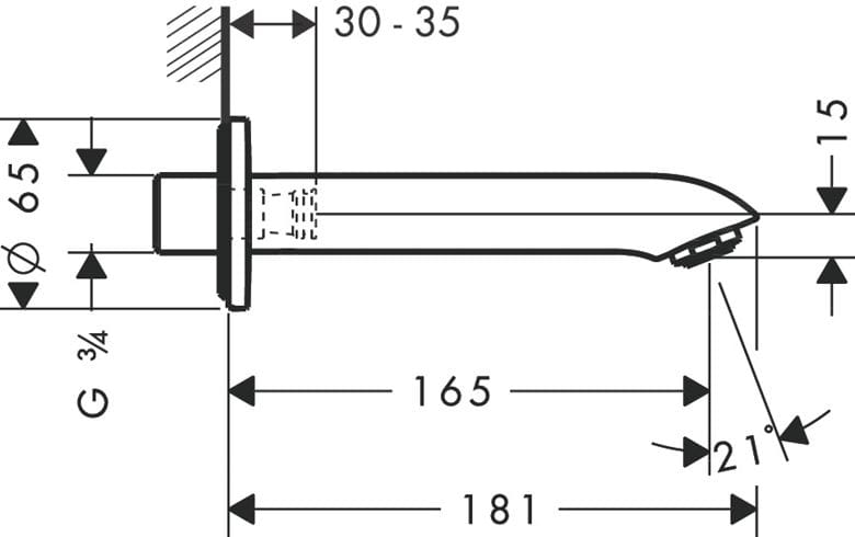 HANSGROHE METRIS vaňový vpust, chróm 31494000 Technický nákres