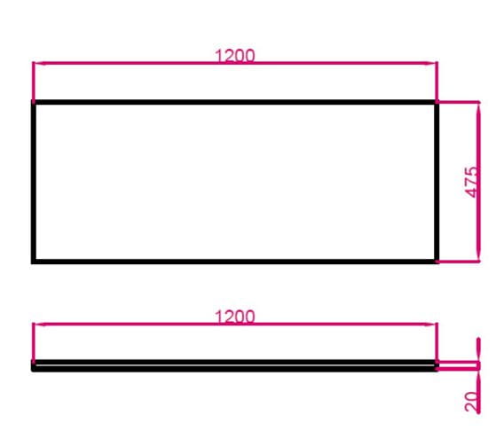 TECHNISTONE MODULAR doska pod umývadlo 120x47,5x2 cm, Crystal Cal Silva R 20 LE160 BPCS2012R Technický nákres