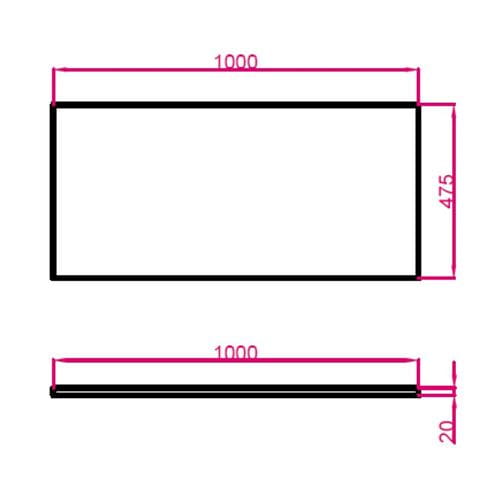 TECHNISTONE MODULAR doska pod umývadlo 100x47,5x2 cm, Brilliant White 20 LE 156 BPBW2010 Technický nákres