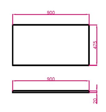 TECHNISTONE MODULAR doska pod umývadlo 90x47,5x2 cm, Brilliant White 20 LE 156 BPBW2009 Technický nákres