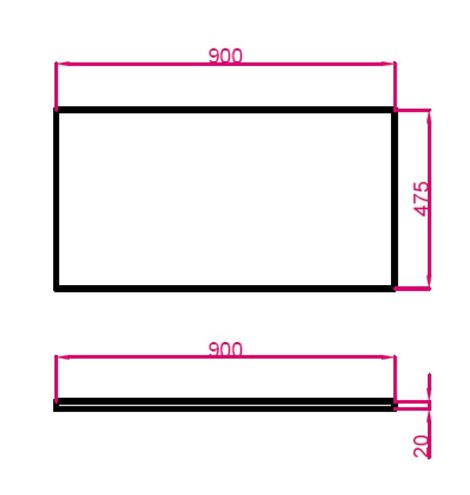 TECHNISTONE MODULAR doska pod umývadlo 90x47,5x2 cm, Brilliant White 20 LE 156 BPBW2009 Technický nákres