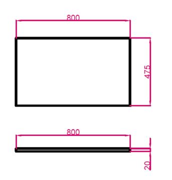 TECHNISTONE MODULAR doska pod umývadlo 80x47,5x2 cm, Brilliant White 20 LE 156 BPBW2008 Technický nákres