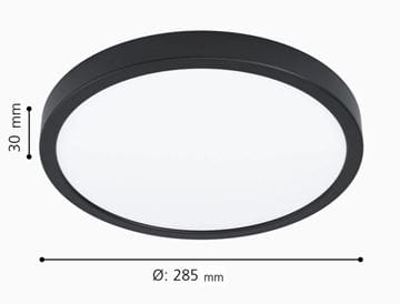 EGLO FÚEVA stropné LED svietidlo, 3000 K, 2400 lm, 285 mm, čierna 99267 Technický nákres