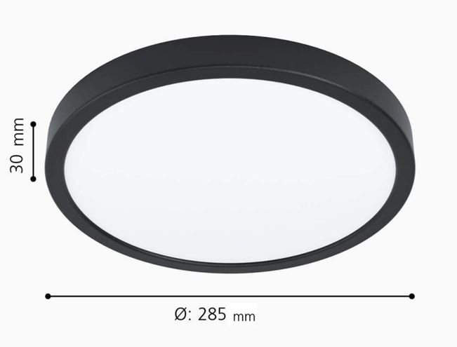 EGLO FÚEVA stropné LED svietidlo, 3000 K, 2400 lm, 285 mm, čierna 99267 Technický nákres
