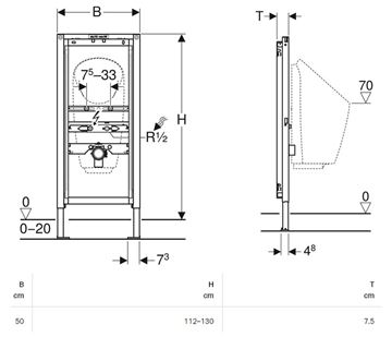 GEBERIT DUOFIX montážny rám pre pisoár 112-130 cm 111.686.00.1 Technický nákres