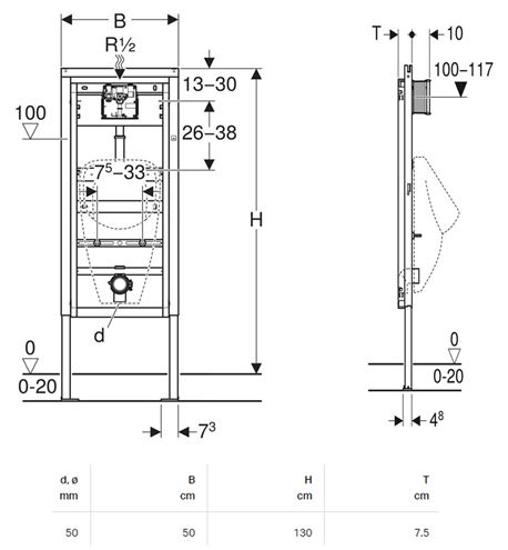 GEBERIT DUOFIX BASIC montážny rám pre pisoár 112-130 cm, so splachovačom, biele tlačidlo 111.695.11.5 Obrázek - fotka