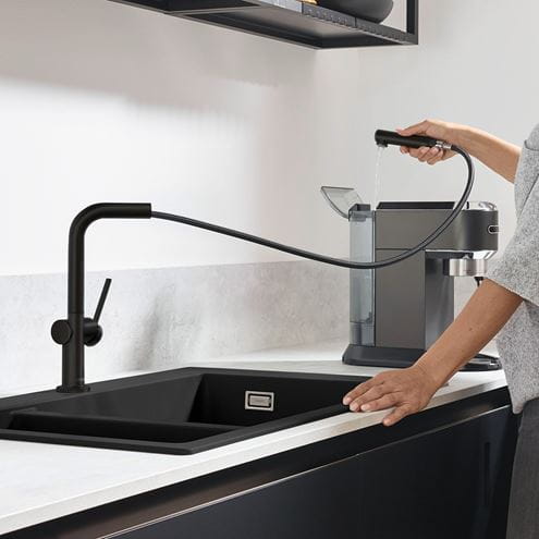 HANSGROHE TALIS M54 drezová batéria, s vyťahovacou koncovkou, sBox, matná čierna 72809670 Obrázek - fotka